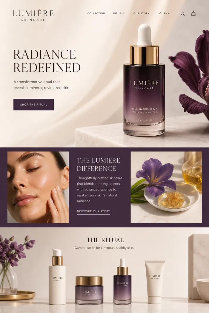 Luxury skincare concept, Ecommerce · Homepage